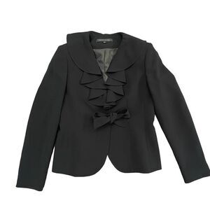 Anne Klein Suit Blazer Ruffled Collar Jacket Lined Black Women's 4 Tie Closure